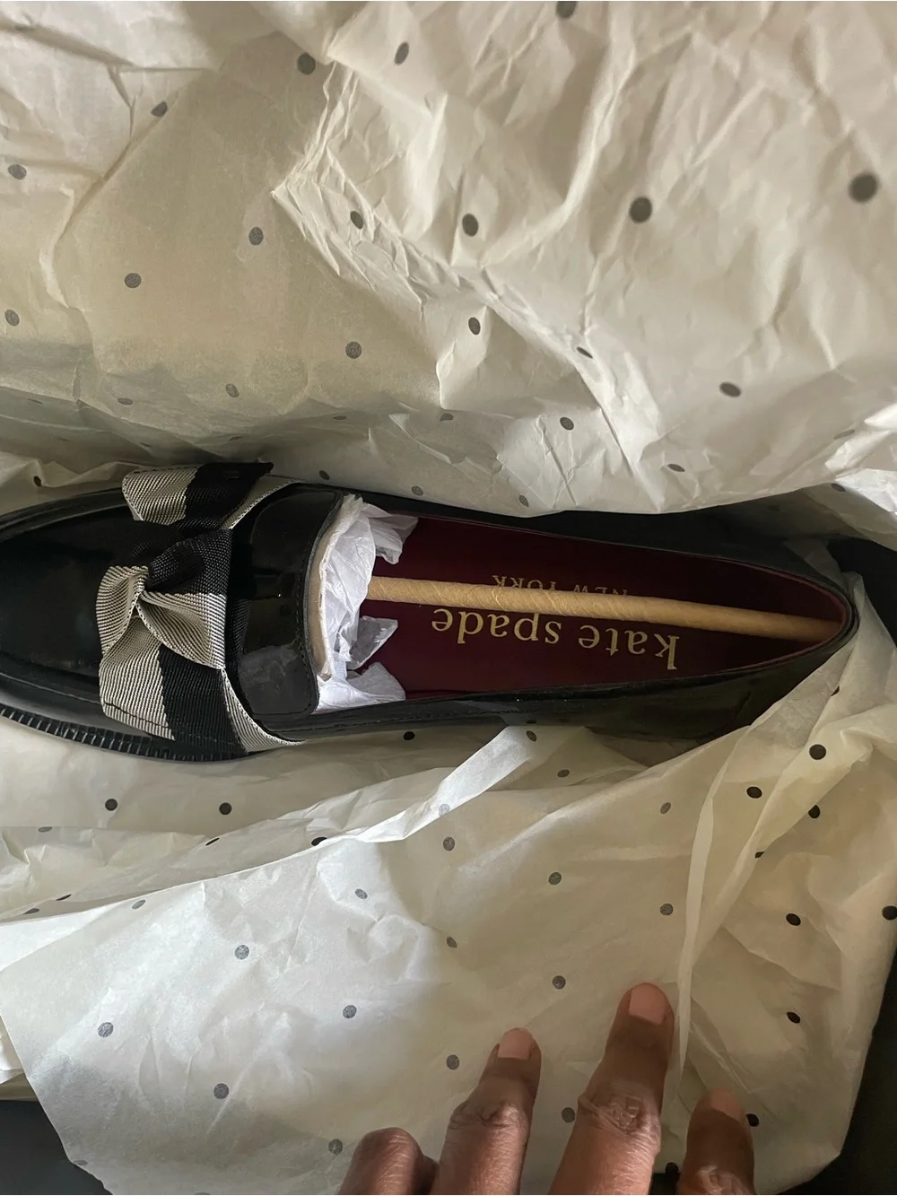 kate spade Black Patent Loafer with Two-Tone Bow Accent